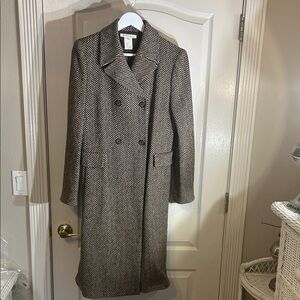 Michael Kors Brown and Cream Herringbone Trench Coat